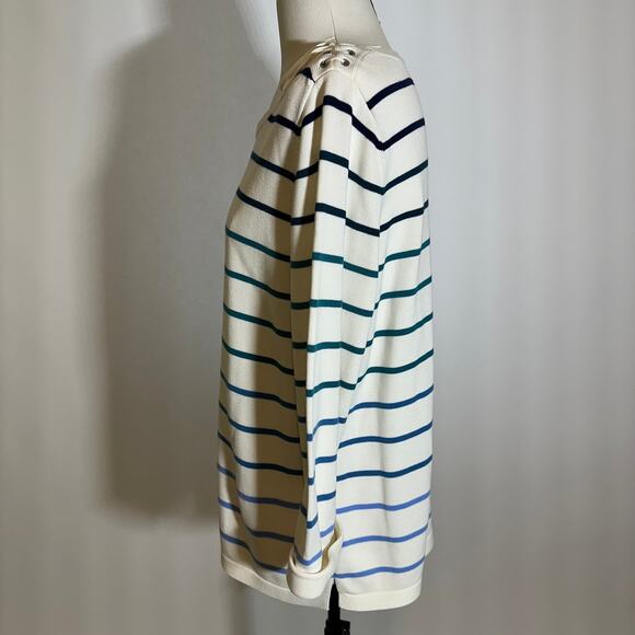 Talbots White Blue Striped Knit 3/4 Sleeve Pullover Sweater Womens Size Large L - Picture 5 of 10